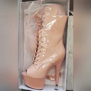 Hella Heels Peep Toe Boot in "Dream On" Color 7 inch Pole Dance Heel, size 10.